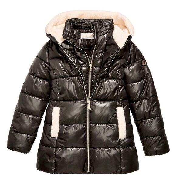Michael Kors Puffer Coat Jacket Black SZ Xs/ Girls 14 Faux-fur Hooded versatile - Picture 2 of 7